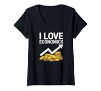 Womens I Love Economics Coins Arrow Graphic V-Neck T-Shirt