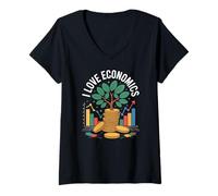 Womens I Love Economics Financial Growth Tree V-Neck T-Shirt