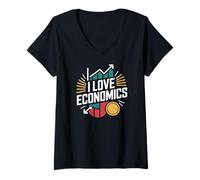 Womens I Love Economics Graph Coin Design V-Neck T-Shirt