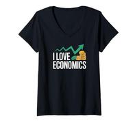 Womens I Love Economics Graph Coin Trend Design V-Neck T-Shirt