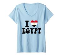 Women's I Love Egypt Heart Flag Retro Travel Souvenir V-Neck T-Shirt