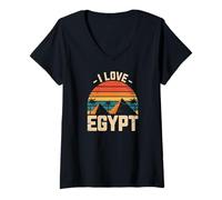 Womens I Love Egypt Sunset Pyramids Vintage V-Neck T-Shirt