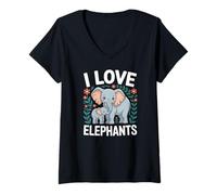 Womens I Love Elephants Family Bonding Graphic V-Neck T-Shirt