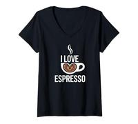Womens I Love Espresso Coffee Cup Heart Latte Espresso V-Neck T-Shirt