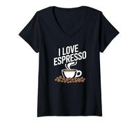 Womens I Love Espresso Cup with Coffee Beans Aroma V-Neck T-Shirt