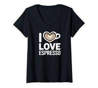 Womens I Love Espresso Heart Cup Coffee Lover Espresso V-Neck T-Shirt