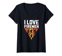 Womens I Love Firemen Courage Brave Heroes V-Neck T-Shirt