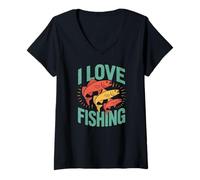 Womens I Love Fishing Colorful Fish Passion V-Neck T-Shirt