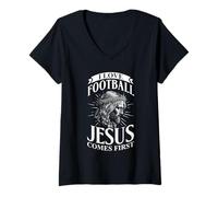 Women's I Love Football BUT Jesus Comes First V-Neck T-Shirt