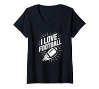 Womens I Love Football Football Fan Team Spirit V-Neck T-Shirt