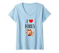 Womens I Love Foxes I Heart Foxes Canidae Canine Canids Fox Lover V-Neck T-Shirt