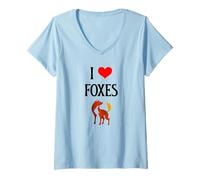 Womens I Love Foxes I Heart Foxes Canidae Canine Canids Fox Lover V-Neck T-Shirt
