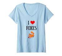 Womens I Love Foxes I Heart Foxes Canidae Canine Canids Fox Lover V-Neck T-Shirt
