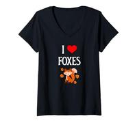 Womens I Love Foxes I Heart Foxes Canidae Canine Canids Fox Lover V-Neck T-Shirt