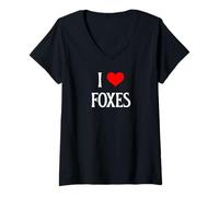 Womens I Love Foxes I Heart Foxes Canidae Canine Canids Fox Lover V-Neck T-Shirt