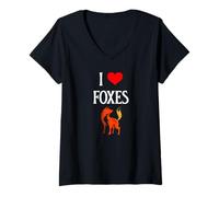 Womens I Love Foxes I Heart Foxes Canidae Canine Canids Fox Lover V-Neck T-Shirt