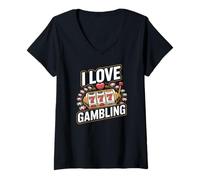 Womens I Love Gambling Casino 777 Jackpot Slot Fun V-Neck T-Shirt