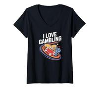 Womens I Love Gambling Casino Poker Chips Dice Vegas V-Neck T-Shirt