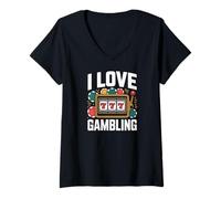Womens I Love Gambling Slot Machine 777 Jackpot V-Neck T-Shirt