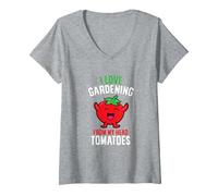 Women's I Love Gardening from My Head Tomatoes Funny Gardener V-Neck T-Shirt, Heather Grey, Medium