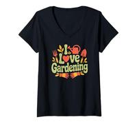 Womens I Love Gardening Heart Watering Can Tools V-Neck T-Shirt