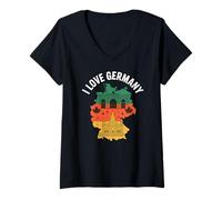 Womens I Love Germany Country Map Landmarks V-Neck T-Shirt