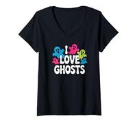 Womens I Love Ghosts Colorful Spirits Fun V-Neck T-Shirt