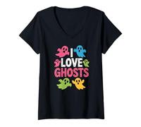 Womens I Love Ghosts Vibrant Haunting Spirits Fun V-Neck T-Shirt