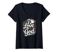 Womens I Love God Faith Devotion Spiritual Design V-Neck T-Shirt