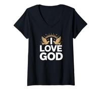 Womens I Love God Spiritual Faith Design V-Neck T-Shirt