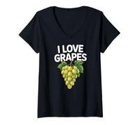 Womens I Love Grapes Green Grapes Fruit Vineyard Lover V-Neck T-Shirt