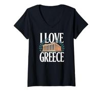 Womens I Love Greece Architectural Tribute V-Neck T-Shirt