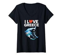 Womens I Love Greece Map Parthenon Heart V-Neck T-Shirt