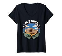 Womens I Love Greece Parthenon Scenic Charm V-Neck T-Shirt