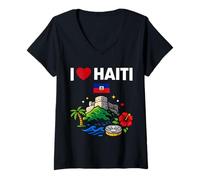 Women's I Love Haiti V-Neck T-Shirt