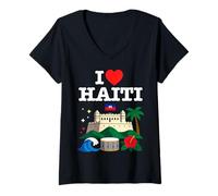Women's I Love Haiti V-Neck T-Shirt