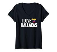 Womens I Love Hallacas - Venezuelan Flag Heart Holiday Food V-Neck T-Shirt