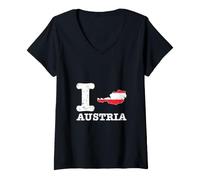 Women's I Love (Heart) Austria Flag Map Country Pride V-Neck T-Shirt