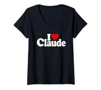 Women's I Love Heart Claude Name ON A TEE V-Neck T-Shirt