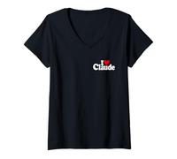 Women's I Love Heart Claude Name ON A TEE V-Neck T-Shirt
