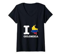 Women's I Love (Heart) Colombia Flag Map Country Pride V-Neck T-Shirt