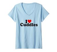 Womens I LOVE HEART CUDDLES CUDDLING V-Neck T-Shirt