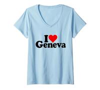Womens I Love Heart Geneva Switzerland V-Neck T-Shirt