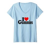 Women's I Love Heart Gummies Gummi Gummy Candy V-Neck T-Shirt