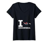 Women's I Love (Heart) Indonesia Flag Map Country Pride V-Neck T-Shirt
