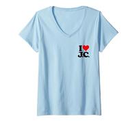 Women's I Love Heart J.C. JC J C Initials Name ON A TEE V-Neck T-Shirt