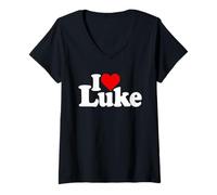 Womens I Love Heart Luke Name ON A TEE V-Neck T-Shirt