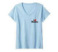 Women's I Love Heart Malibu California V-Neck T-Shirt