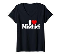 Womens I Love Heart Mischief Trouble PLAYFULNESS Naughtiness V-Neck T-Shirt