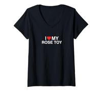 Womens I Love (Heart) My Rose Toy Funny Iconic Adult Humor Gag Meme V-Neck T-Shirt